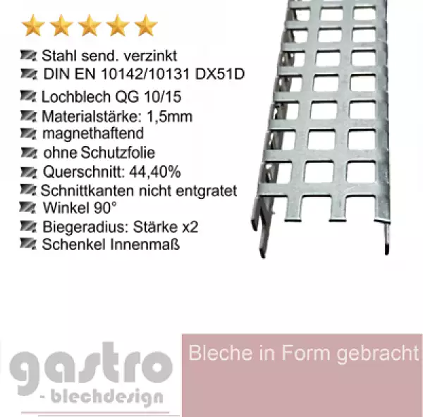 Detailaufnahme der geradlinigen Quadratlochung QG10-15 im verzinkten Stahl